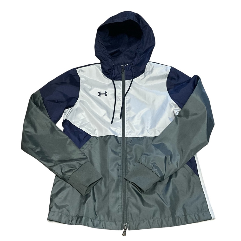 Under Armour Navy and Gray Hooded Jacket boys XS/TP/ECH